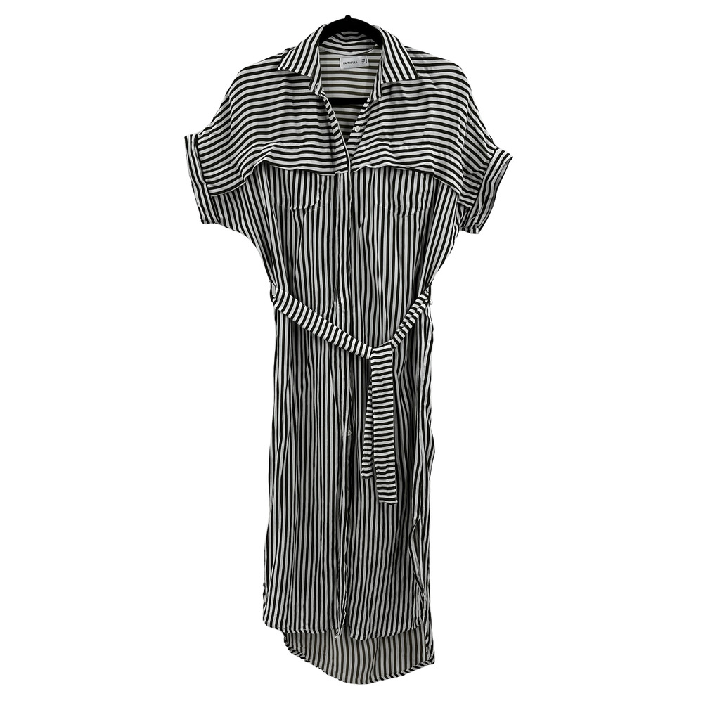 Faithfull the Brand Striped Midi Shirt Dress Button Front Belted Casual